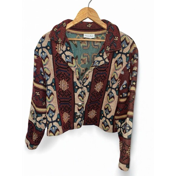 Paco Soler Crop Jacket Womens S/M Tapestry Knit Southwestern Boho 90s Vintage - Picture 3 of 16